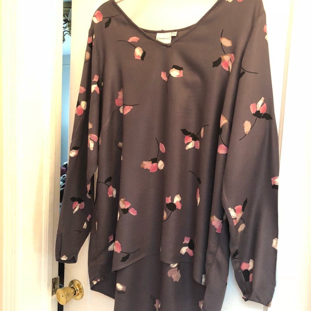 Grey long sleeve floral blouse